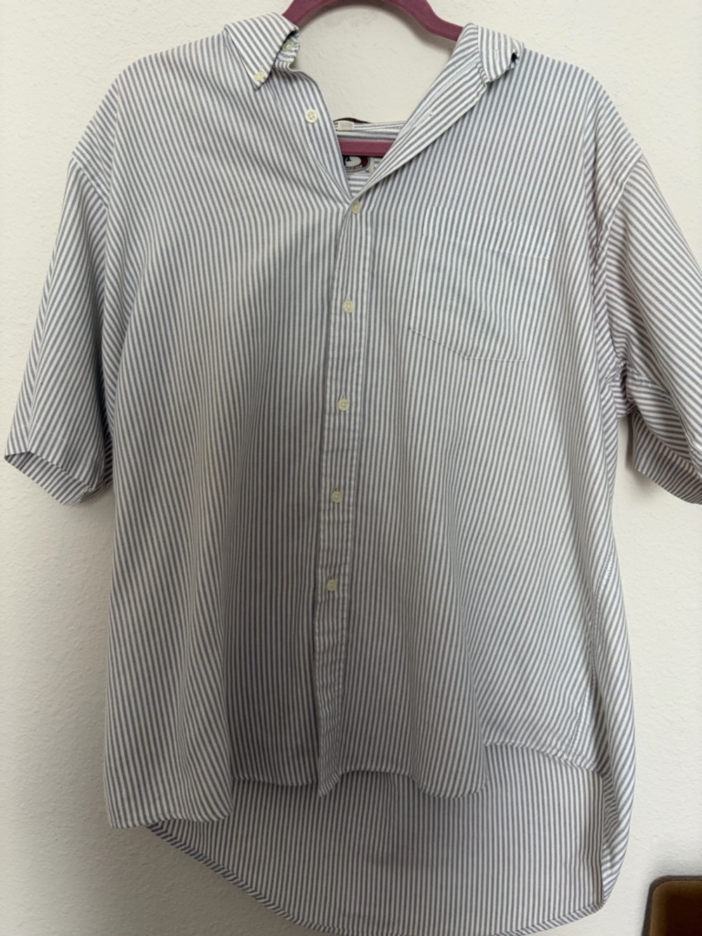 Vintage Bert Pulitzer Short-Sleeve Striped Button-Down Shirt Gray + White